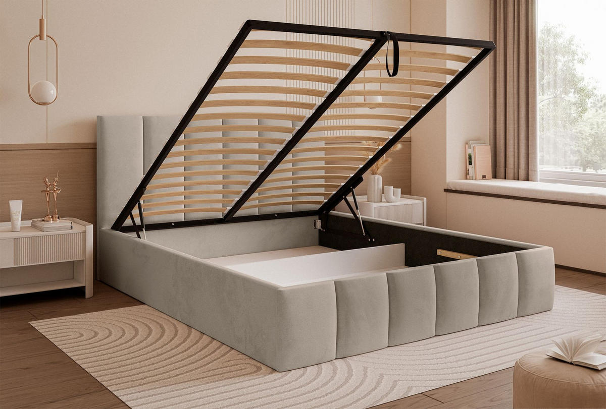 POLSTERBETT Sarafino Graubeige Samt 180x200 cm - Taupe, Textil (180/200cm) - Selsey