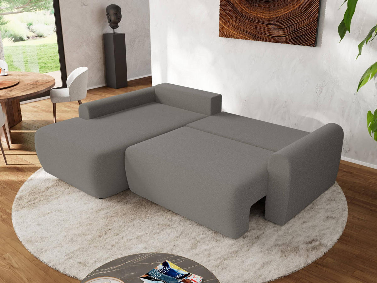 ECKSCHLAFSOFA CUBO L Hellgrau Boucle - links - Hellgrau/Schwarz, Kunststoff/Textil (273/187cm) - MKS