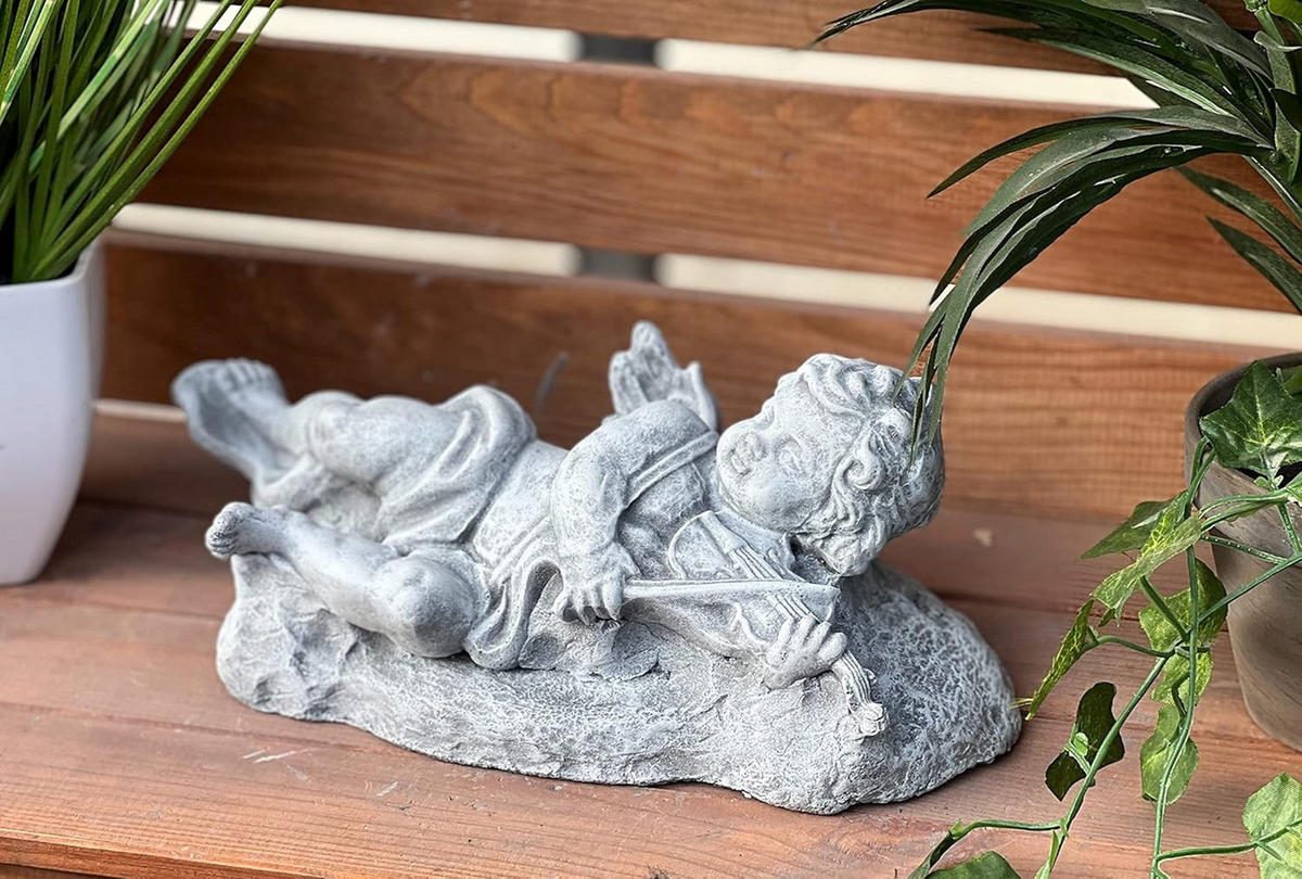 STEINFIGUR Engel liegend mit Violine Geige frostsicher Steinguss - Grau, Stein (31/12/15cm) - stoneandstyle