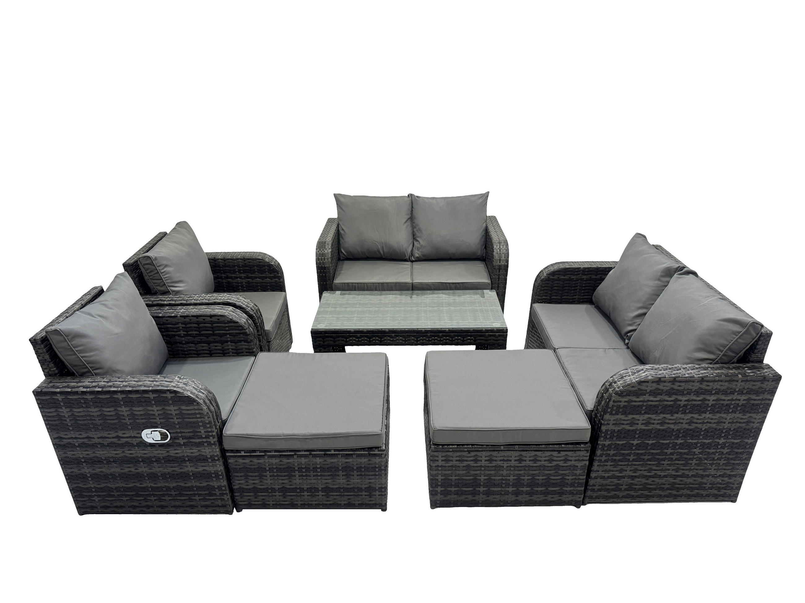 GARTENMÖBEL SET mit Sofa Polyrattan 6-Sitzer Dunkelgrau - Dunkelgrau/Grau, Glas/Kunststoff - Fimous