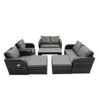 GARTENMÖBEL SET mit Sofa Polyrattan 6-Sitzer Dunkelgrau - Dunkelgrau/Grau, Glas/Kunststoff - Fimous