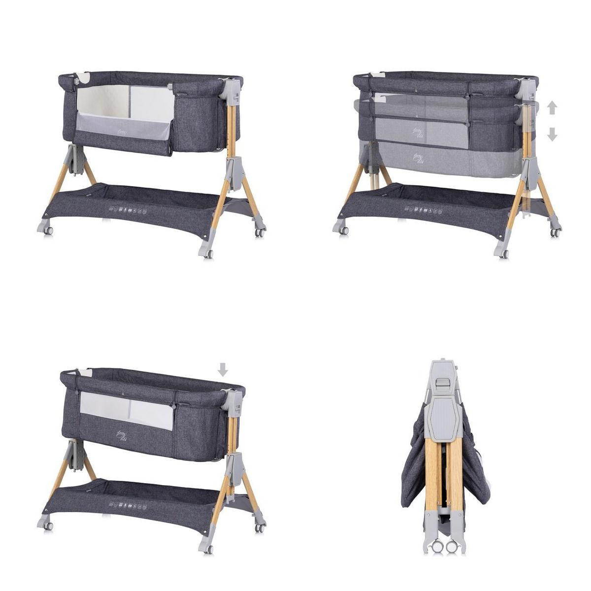 BEISTELLBETT Sleep´n Fold grau 98 x 66 cm, Schwingfunktion, Wickelauflage, Anti-Reflux, Moskitonetz - Schwarz, Metall (48/81cm) - Chipolino