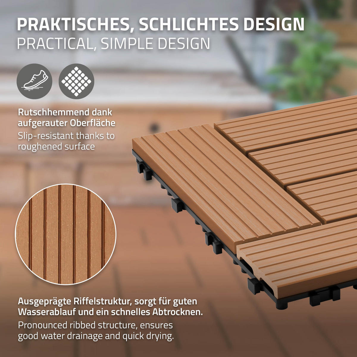 TERASOVÁ DLAŽBA Světle hnědá 22 kusů - světle hnědá, kompozitní dřevo (30/30/2cm) - ECD-Germany