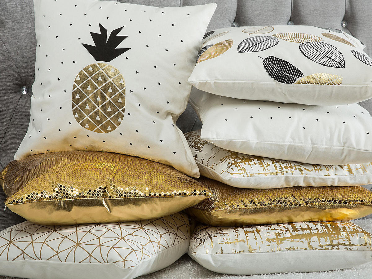 DEKOKISSEN 2er-Set Weiß 45/45 cm Lotus - Weiß, Naturmaterialien/Textil (45/45cm) - Beliani