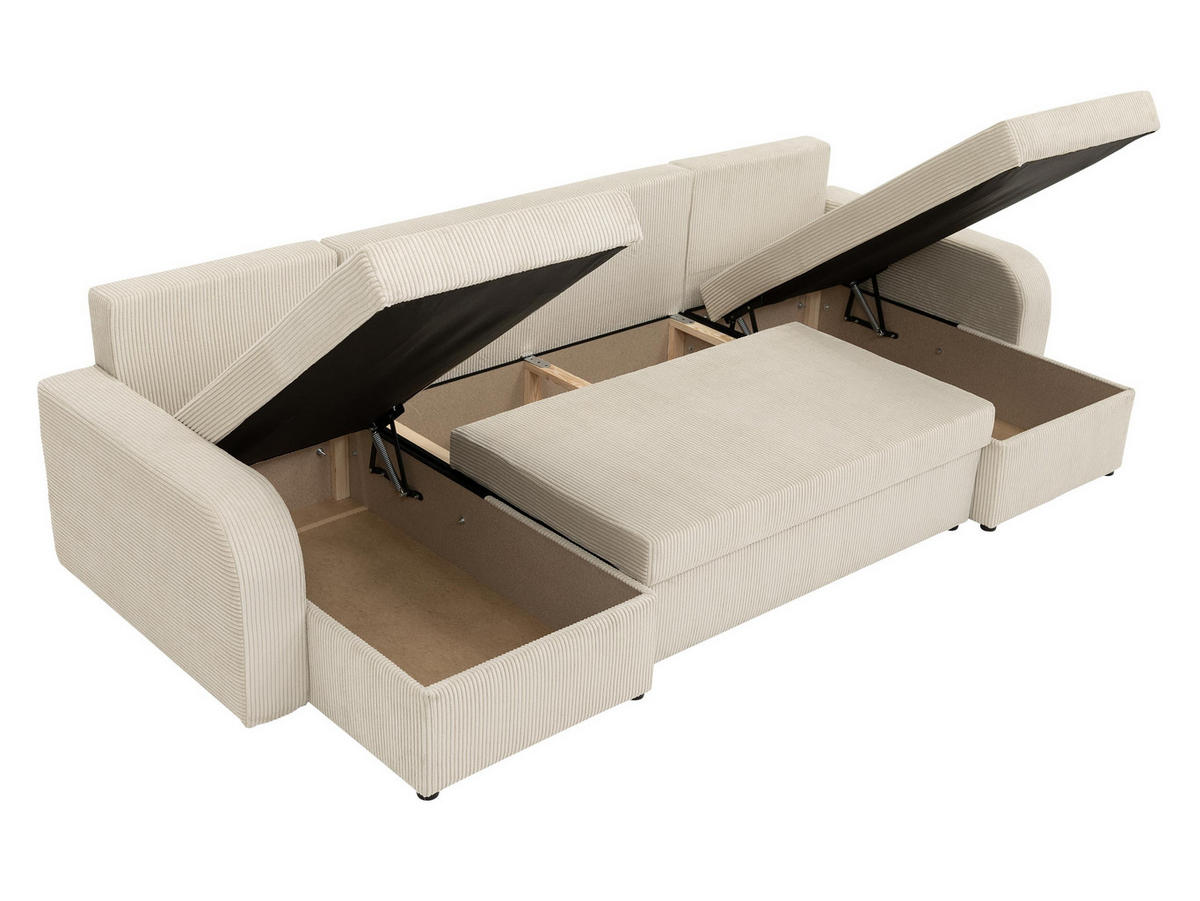 ECKSOFA Kris U Cord - Beige/Schwarz, Holz/Kunststoff (304/80/140cm) - MIRJAN24