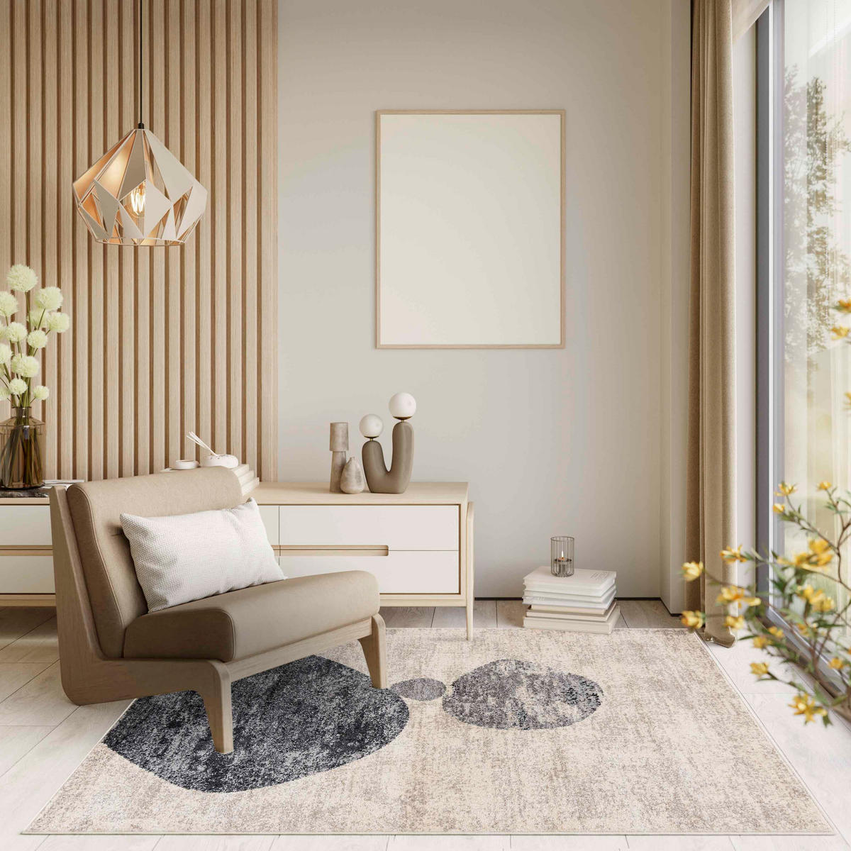 TEPPICH Beige Geometrisch In-Outdoor Pflanzlich Kurzflor Rechteckig 160 x 230 cm - Beige/Hellgrau, Textil (160/230cm) - Mazovia