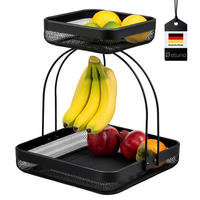 OBSTETAGERE mit Bananenhalter, schwarz, eckig - Schwarz, Metall (31/38.5cm) - eluno