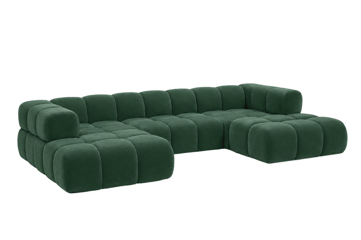 ROHOVÁ SEDAČKA ve tvaru U, velurová tkanina Bluvel, Zelená, Averro U - zelená barva, dřevo (360/70/150cm) - Kaiser Möbel