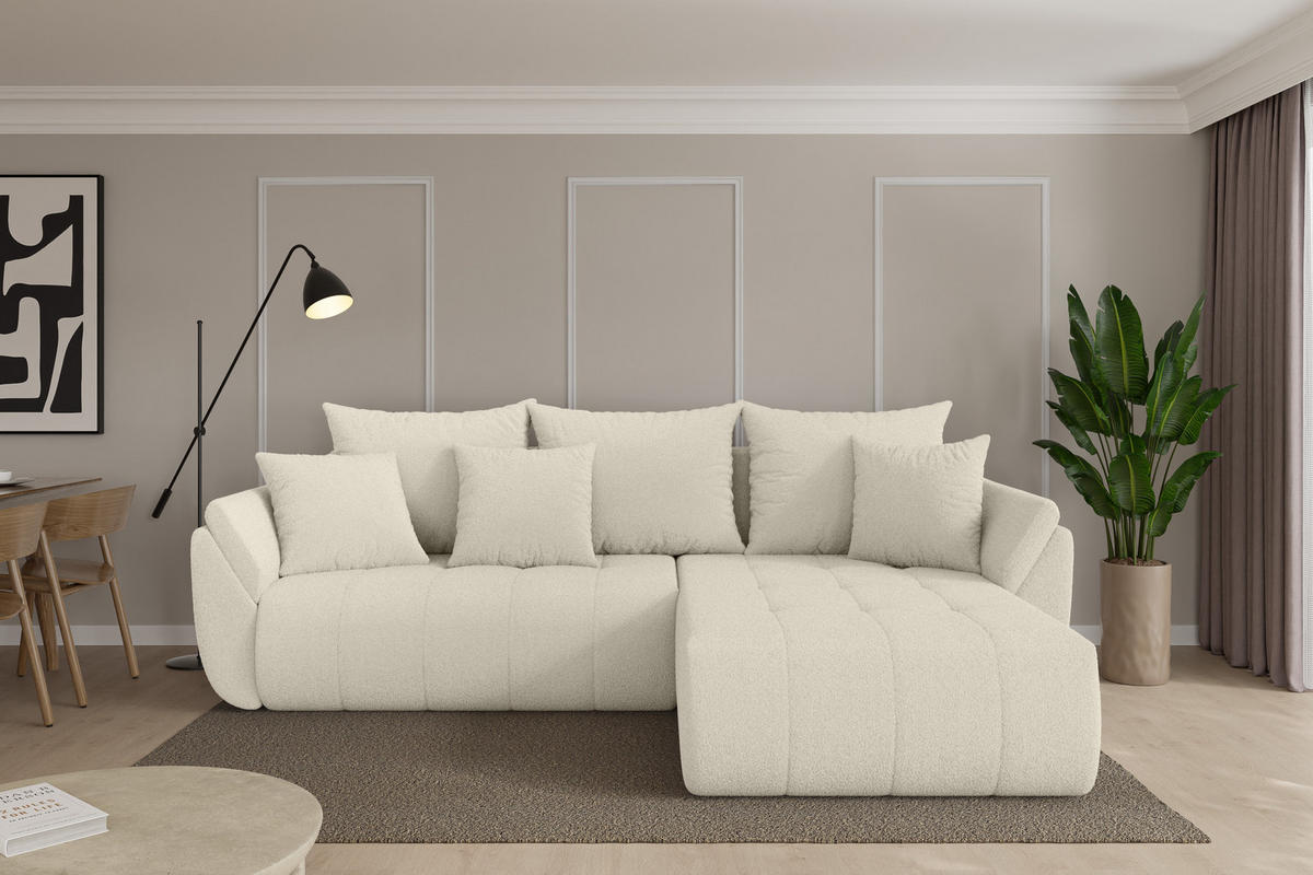 ROHOVÁ SEDAČKA s funkcí spaní, otoman vpravo TOKO-L 277x194x86 béžová bouclé - černá/písková barva, kompozitní dřevo/textil (277/194cm) - ALTDECOR