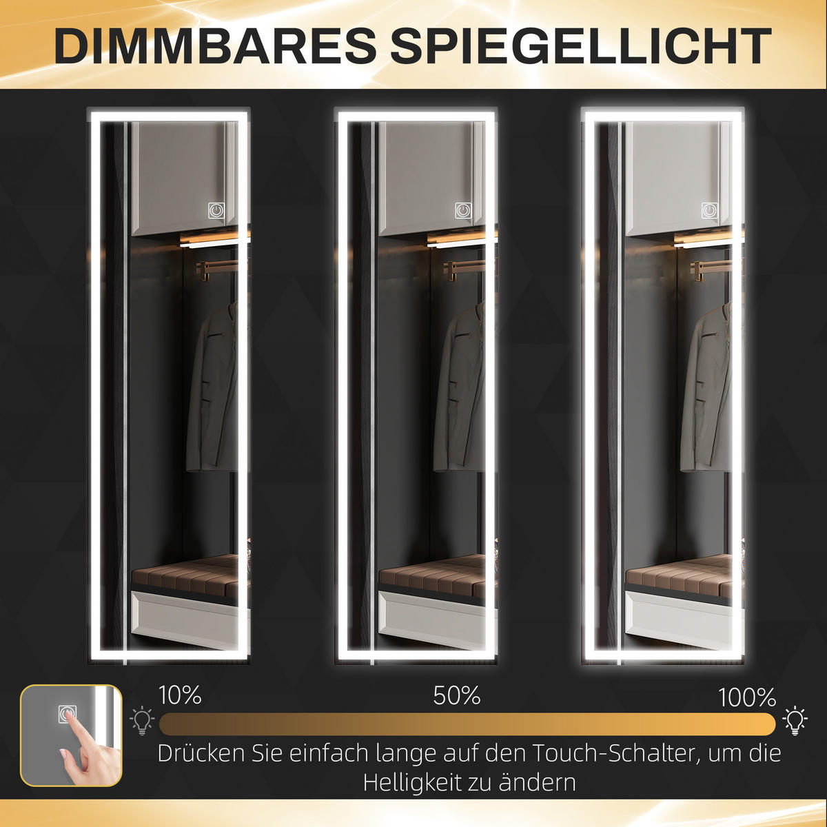 WANDSPIEGEL - Transparent, Glas (40/2.9/120cm) - HOMCOM