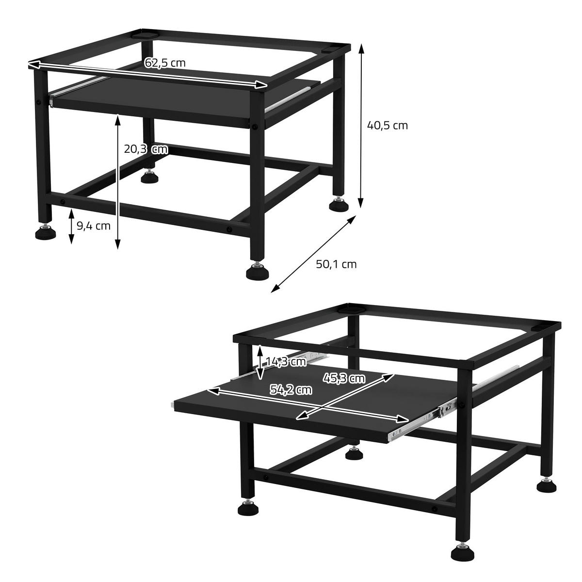 WASCHMASCHINE UNTERGESTELL - Schwarz, Metall (62.5/45/53.5cm) - ML-DESIGN