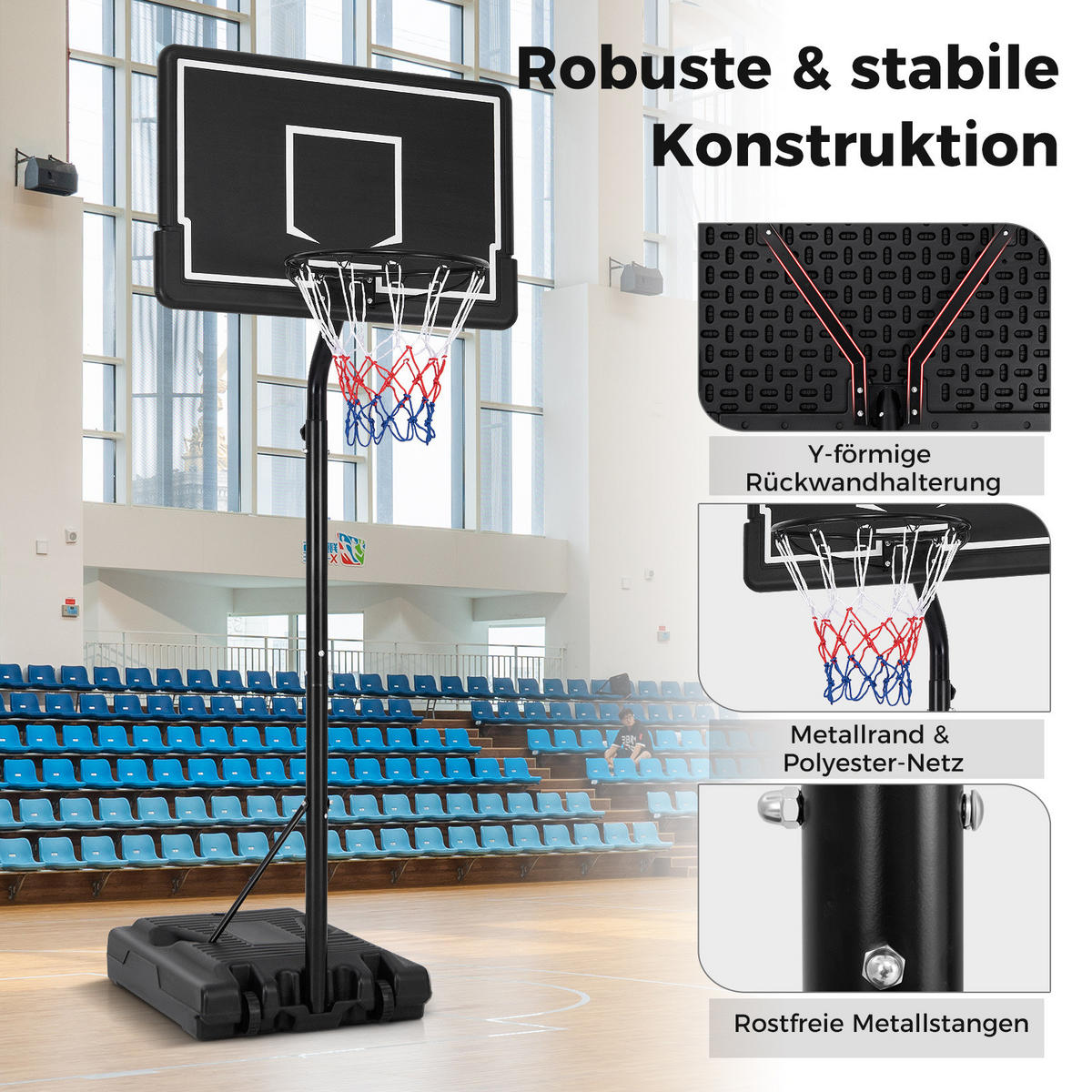 TRAGBARER BASKETBALLKORB Schwarz - Schwarz, Metall (61/91cm) - COSTWAY