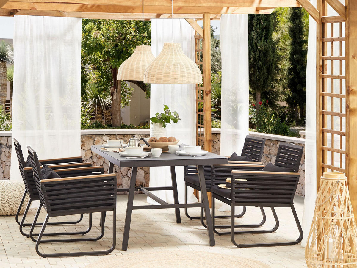 GARTENTISCH Aluminium schwarz 150/90 cm Canetto - Schwarz, Metall (150/90/76cm) - Beliani