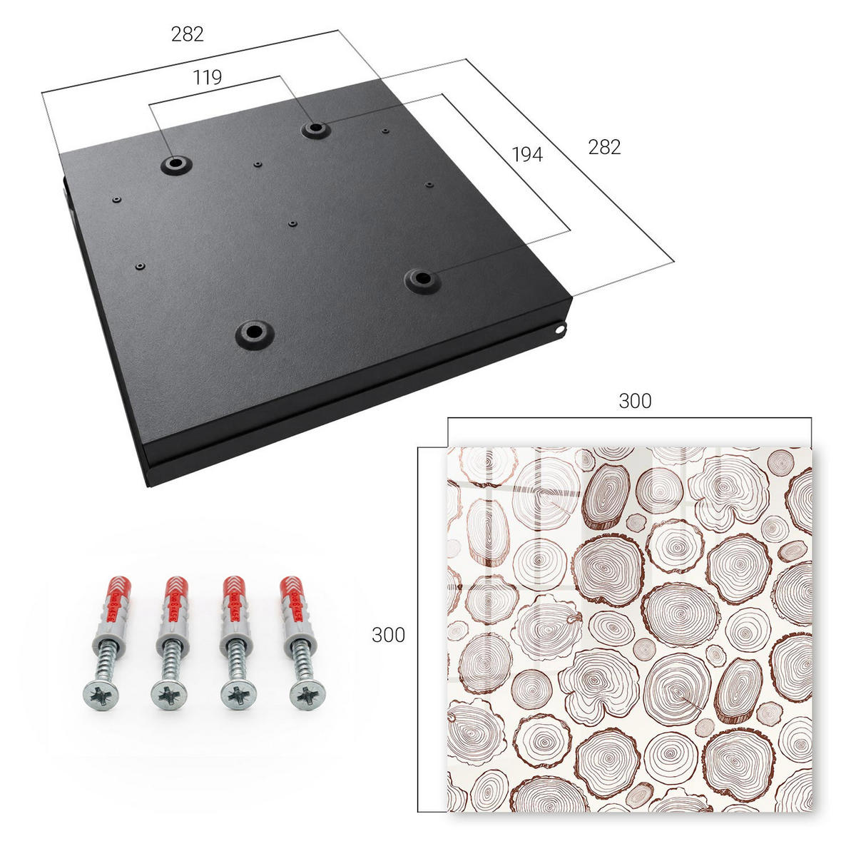 SCHLÜSSELBOX Schwarz 30x30 cm- Türöffnung nach rechts - Holzringe - Braun, Metall (30/30/5cm) - TULUP