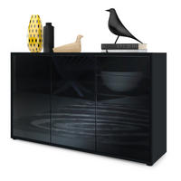 KOMMODE Ben Front in Schwarz Hochglanz - Schwarz Hochglanz, Holzwerkstoff (117/74/36cm) - Vladon