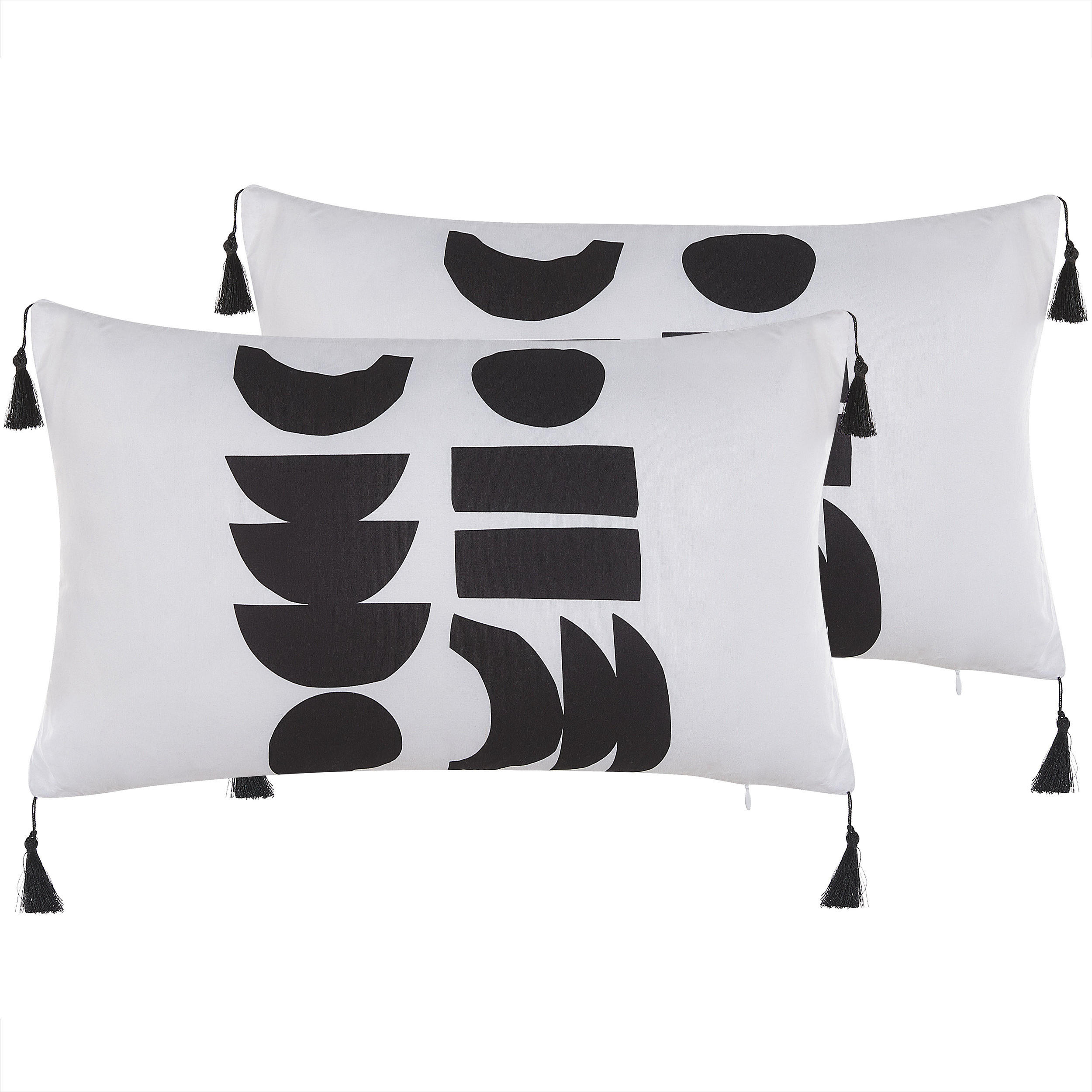 DEKOKISSEN 2er-Set Schwarz-Weiß 30/50 cm Liriope - Schwarz, Textil (30/50cm) - Beliani