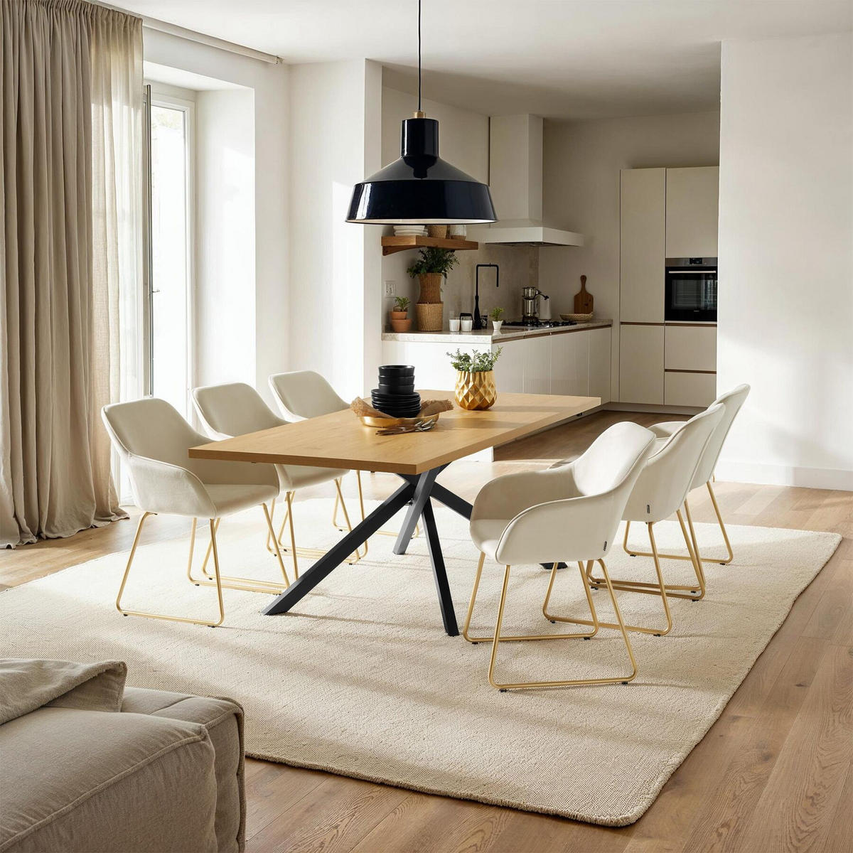 ESSZIMMERSTUHL Jeane,57 x 61 x 85,5 cm, Belastbarkeit 120 kg,Samtoptik creme/gold - Goldfarben/Samtahornfarben, Kunststoff (57/85.5/61cm) - tectake