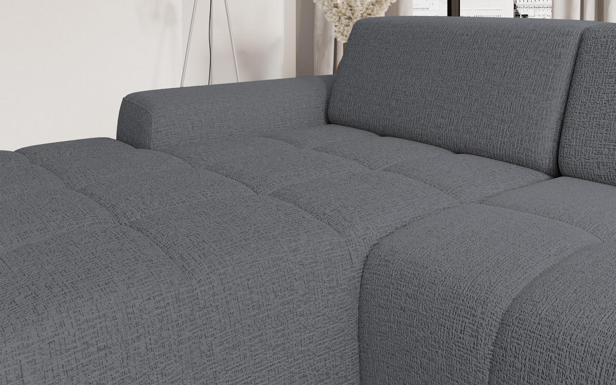 ECKSOFA Savio Freistehend, Mit Abriebfestem Kansas-Stoff, Maße 265x172x81cm, Ausziehbare Sitzfläche 206x92cm, Linke, Grau - Grau, Holz/Textil (172/265cm) - DomoHome