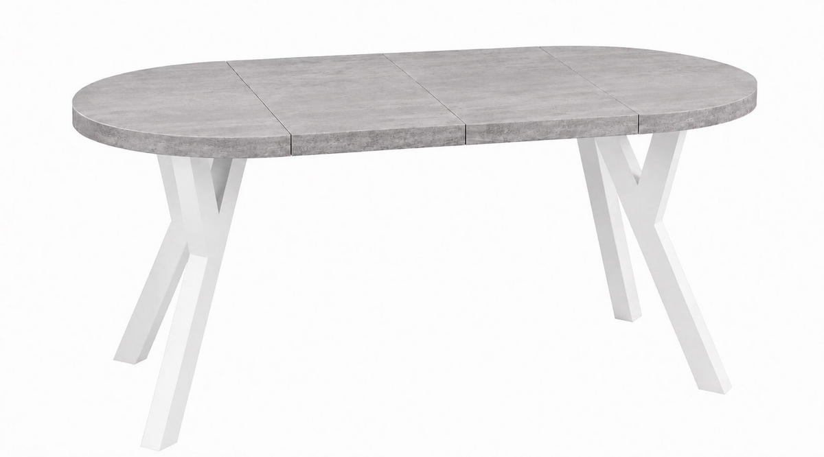 ESSTISCH ausziehbar rund ATO, 100-200 cm, Dekor Beton, weiße Holzbeine - Weiß/Grau, Holzwerkstoff/Buchenholz (100/100/77cm) - VENASI MÖBEL