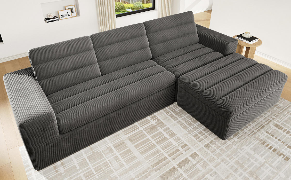 ECKSOFA DE-33183 modular rahmenlos mit Hocker Dunkelgrau - Dunkelgrau, Metall (253/161cm) - ComfortXL