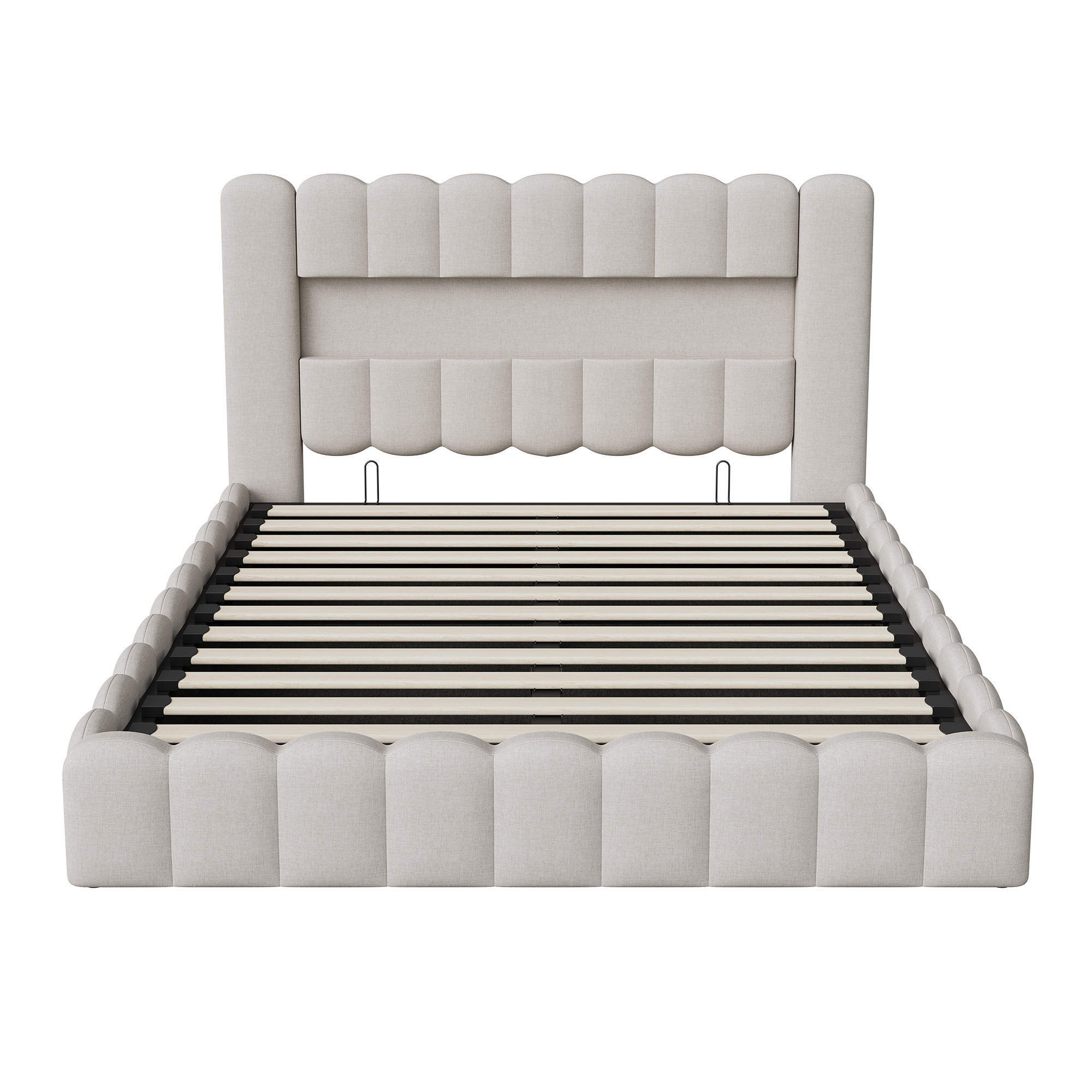KLÄDD säng 160x200 cm Beige LED USB-förvaring Linne - Beige, Metall (160/200cm) - SHOPENTRA