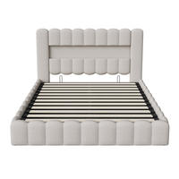 POLSTERBETT 160 x 200 cm, LED USB verstellbare Liege Lattenrost beige - Beige, Holz (160/200cm)