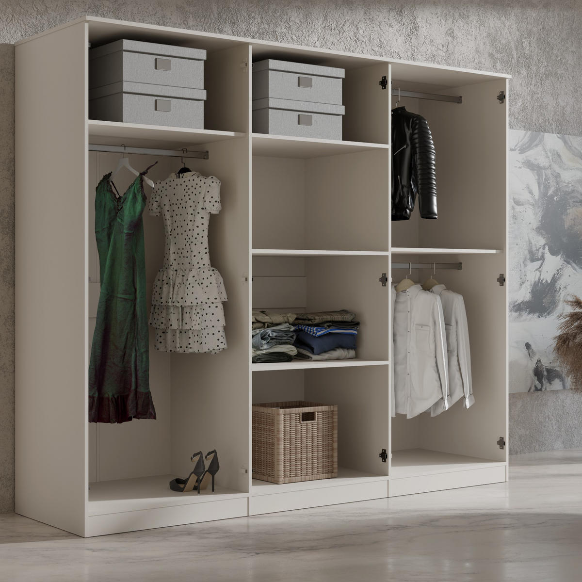 DREHTÜRENSCHRANK mit Spiegel Monza 6D 240 Kaschmir - Kaschmir/Grau, Holzwerkstoff/Metall (240/200/60cm) - mzm24