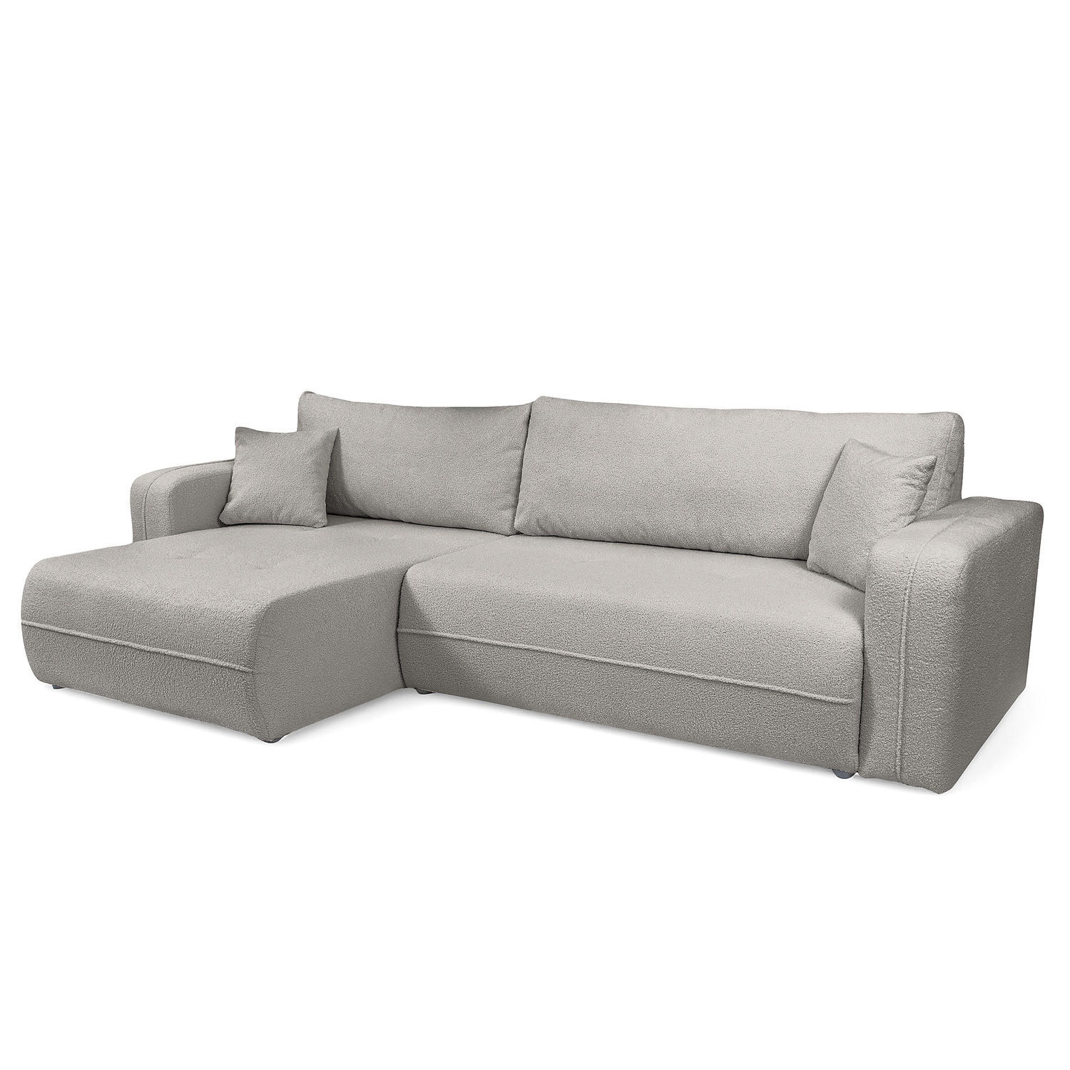 ECKSOFA mit Schlaffunktion - 272 cm - Hellgrau/Schwarz, Kunststoff/Textil (272/145cm) - home24