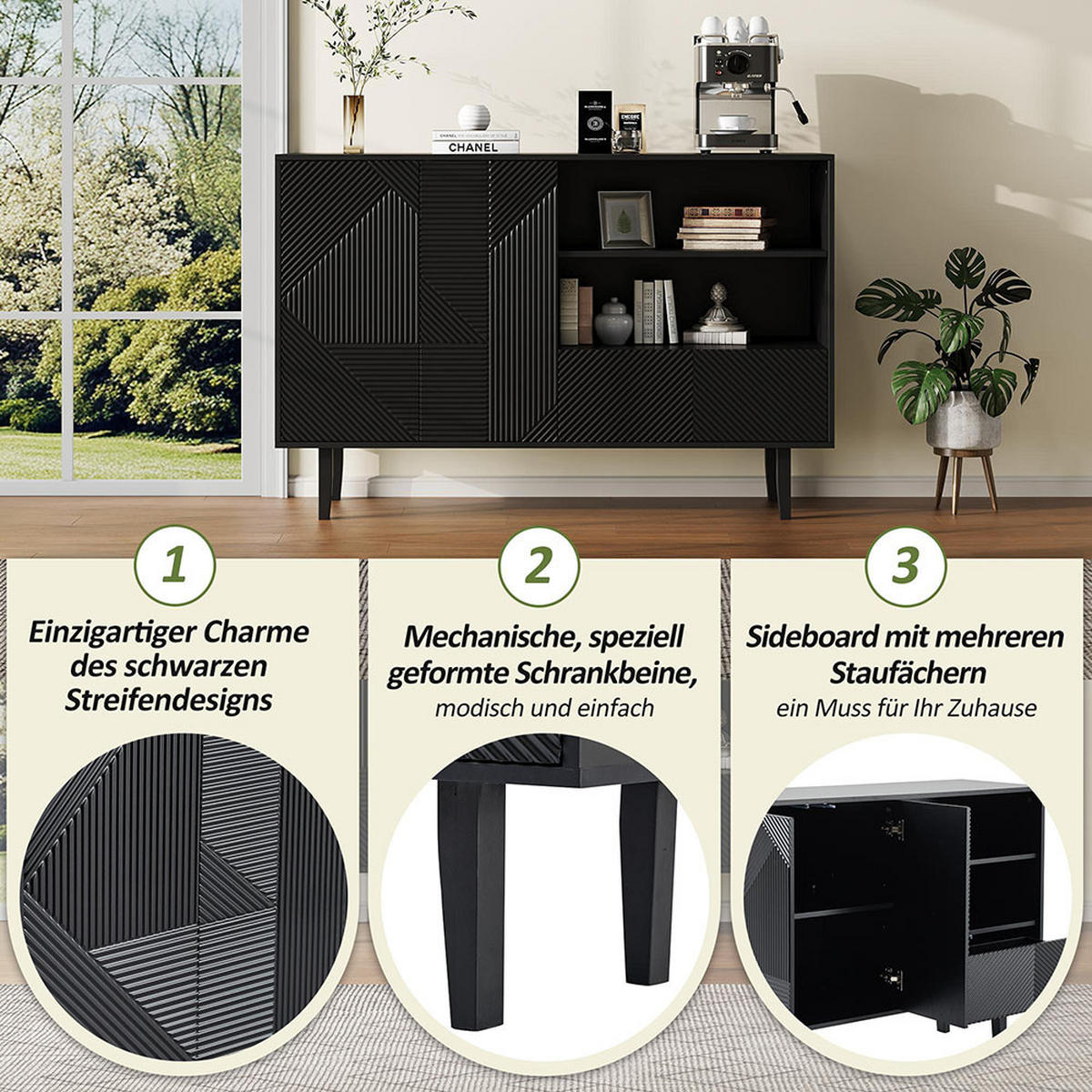 SIDEBOARD mit 1 Schublade in schwarz - Schwarz, Holz (40/86/125cm) - KOMHTOM