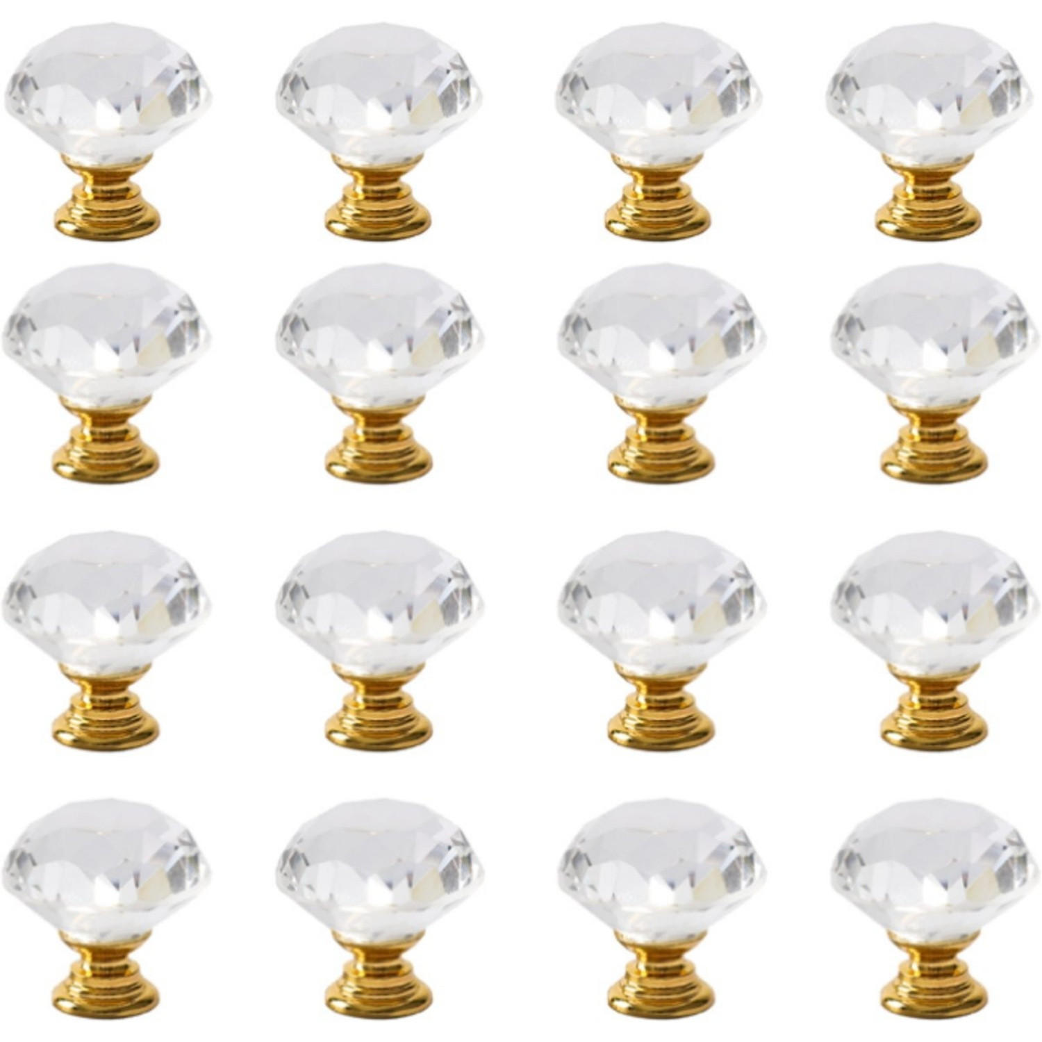 GLASKNAUF 10er-Set Gold Diamant Zinklegierung 30 mm mit Schrauben Schrank Küche - Goldfarben, Glas (3/3/3cm) - MCBOSON
