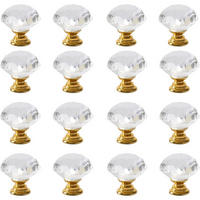 GLASKNAUF 10er-Set Gold Diamant Zinklegierung 30 mm mit Schrauben Schrank Küche - Goldfarben, Glas (3/3/3cm) - MCBOSON