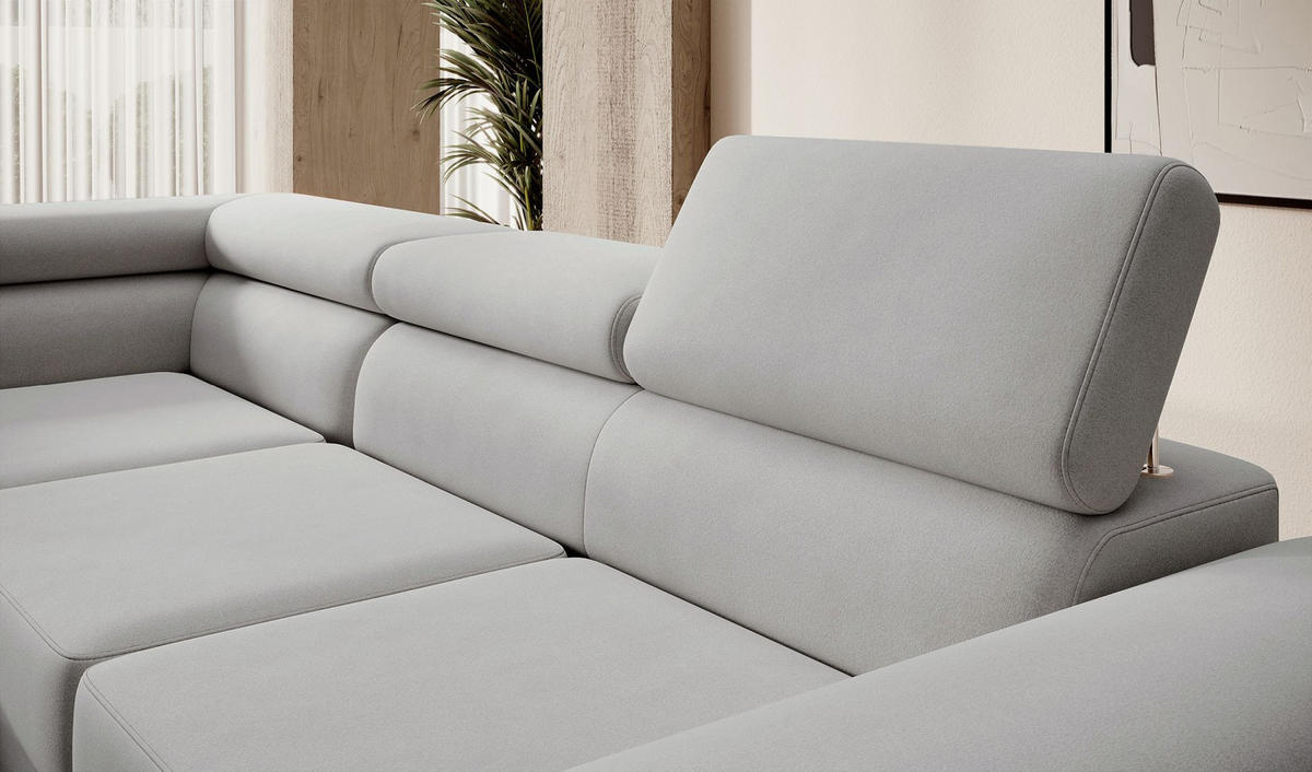 ECKSOFA Stevil Graubeige Velours - Greige/Silberfarben, Textil/Metall (275/203cm) - Selsey