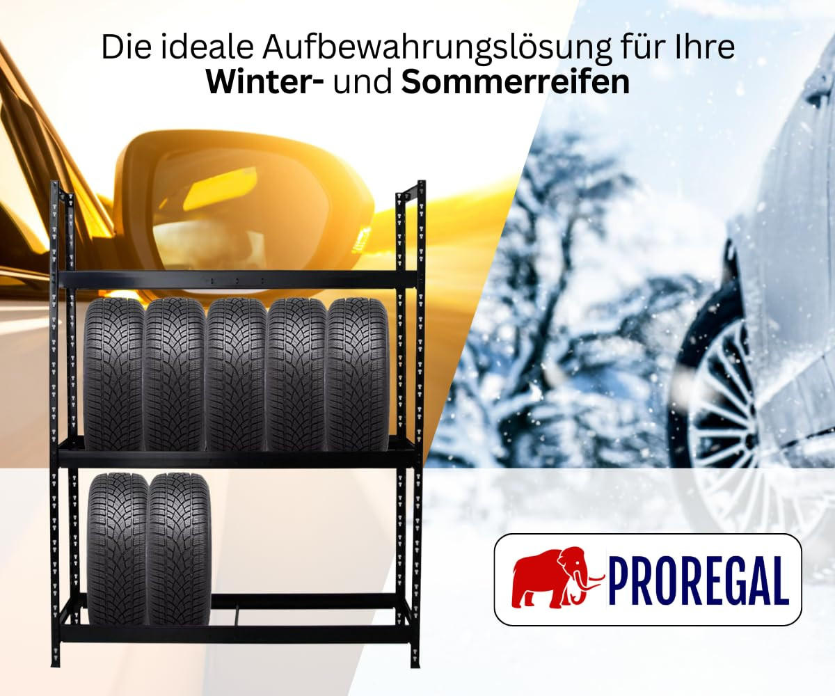 REIFENREGAL Tiger XL 200x180x45 cm 300 kg Fachlast bis zu 21 Reifen auf 3 Ebenen Schwarz - Schwarz, Metall (180/200/45cm) - PROREGAL