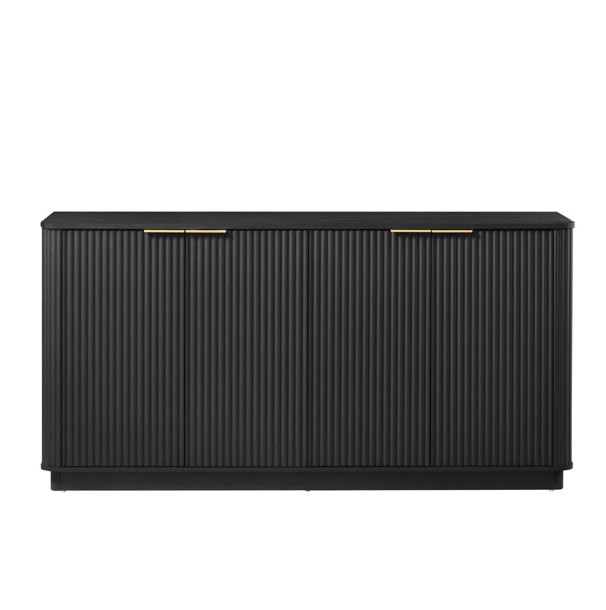 SIDEBOARD 160/40/80 cm aus MDF mit 4 Türen, Stauraum und Wellenfront, Schwarz - Schwarz, Holzwerkstoff (160/80/40cm) - Redom
