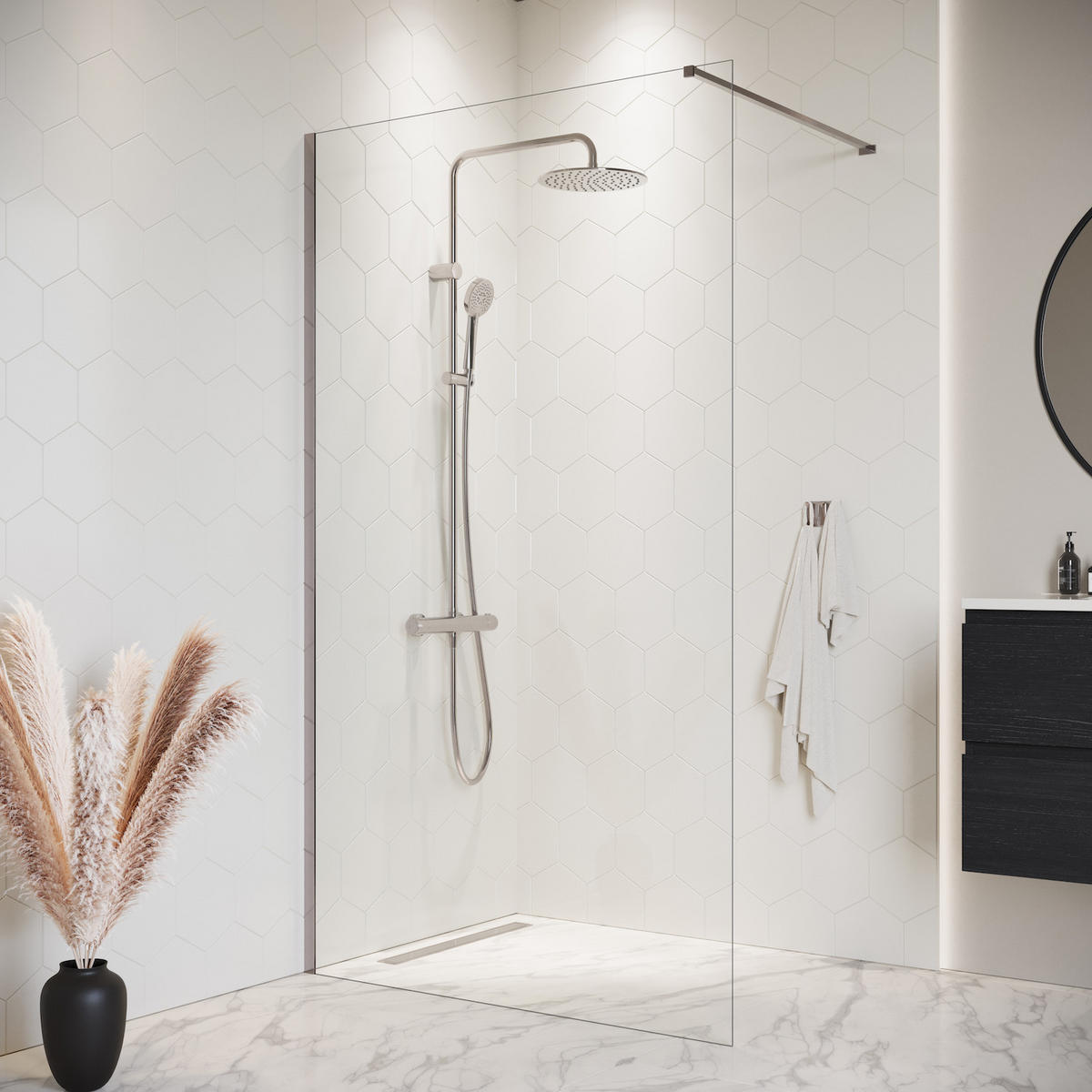 DUSCHWAND Florida - 100 x 200 cm - Chrom - Walk-In Duschabtrennung aus Sicherheitsglas - Chromfarben, Glas (100/200cm) - Badplaats