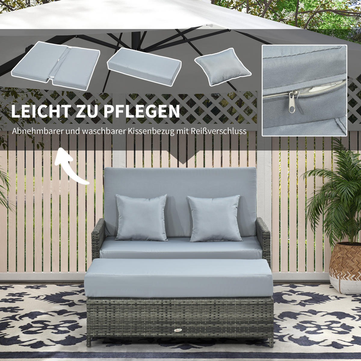 GARTENMÖBEL Set, PE Polyrattan, Grau - Grau, Kunststoff - Outsunny