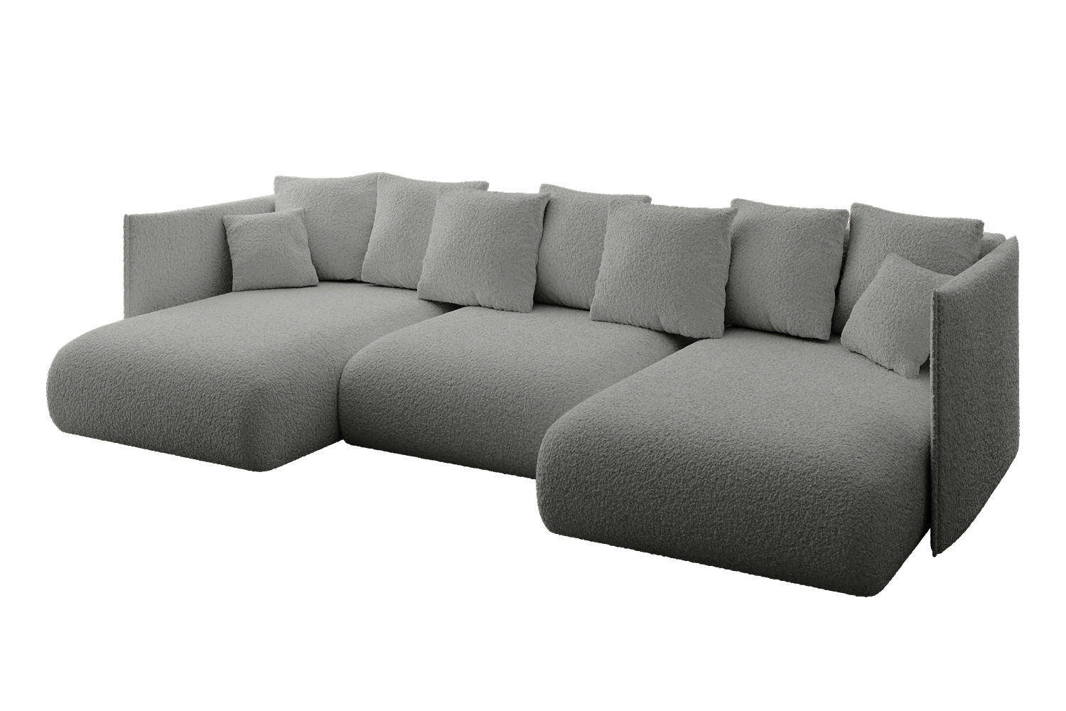 WOHNLANDSCHAFT mit Schlaffunktion und Bettkasten ONESK-U 304x165x40 Hellgrau Bouclé - Hellgrau, Holzwerkstoff/Kunststoff (304/90/165cm) - ALTDECOR
