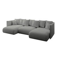 WOHNLANDSCHAFT mit Schlaffunktion und Bettkasten ONESK-U 304x165x40 Hellgrau Bouclé - Hellgrau, Holzwerkstoff/Kunststoff (304/90/165cm) - ALTDECOR