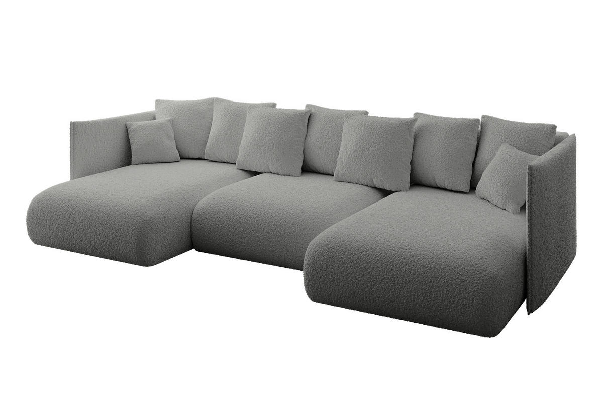 WOHNLANDSCHAFT mit Schlaffunktion und Bettkasten ONESK-U 304x165x40 Hellgrau Bouclé - Hellgrau, Holzwerkstoff/Kunststoff (304/90/165cm) - ALTDECOR