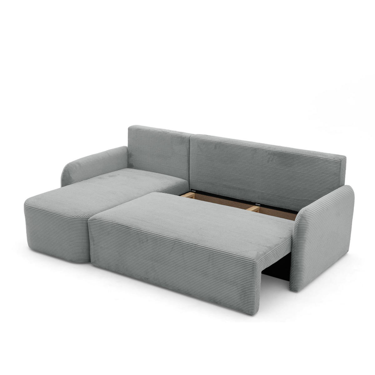 ECKSOFA CASPER L Links mit Schlaffunktion 132x198 Cord Grau - Schwarz/Grau, Holz/Kunststoff (217/145cm) - NACANAPA