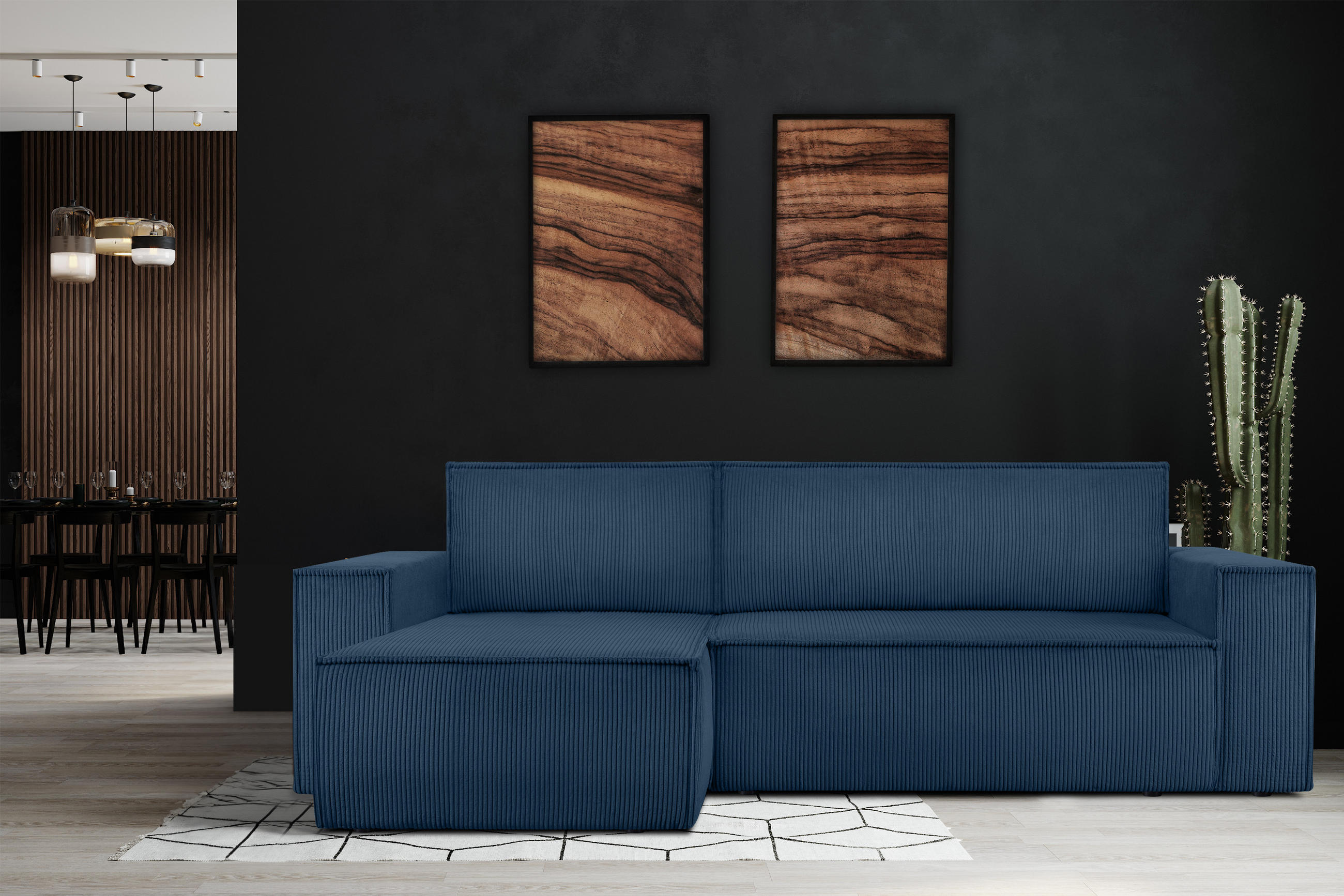 Thumbnail - Konsimo® Ecksofa-Links/Rechts, Dunkelblau, Blau, Textil, L-Form,L-Form, 262x148 cm, FSC 100%, Hergestellt in Europa, Woh...