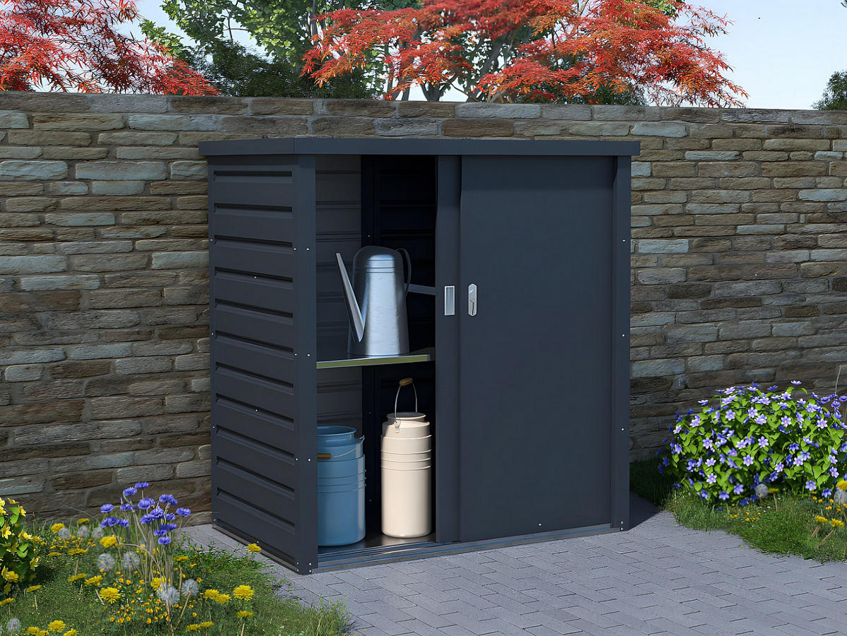 GARTEN-AUFBEWAHRUNGSSCHRANK - 125 x 80 x 131 cm - Stahl - Grau - REIVAX - Anthrazit, Metall (125/131/80cm) - Vente-Unique