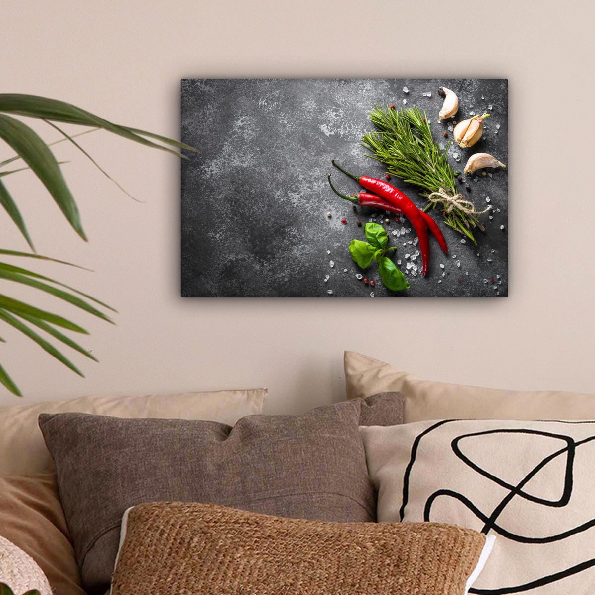 LEINWANDBILD Pfeffer - Kräuter - Gewürze - Beton 30x20 cm - Dunkelgrau, Textil (30/20cm) - MuchoWow