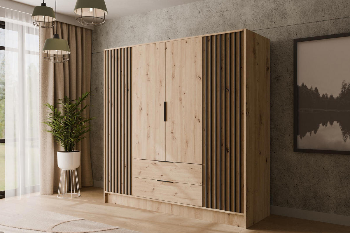 KLEIDERSCHRANK NELIA - 200 cm - Schwarz/Eiche Artisan, Holzwerkstoff (200/200/51cm) - ALTDECOR