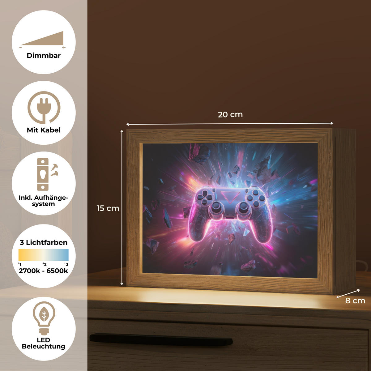 NACHTTISCHLAMPE Controller - Neon - Explosion - Abstrakt 20x15 cm - Violett, Holzwerkstoff (8/20/15cm)