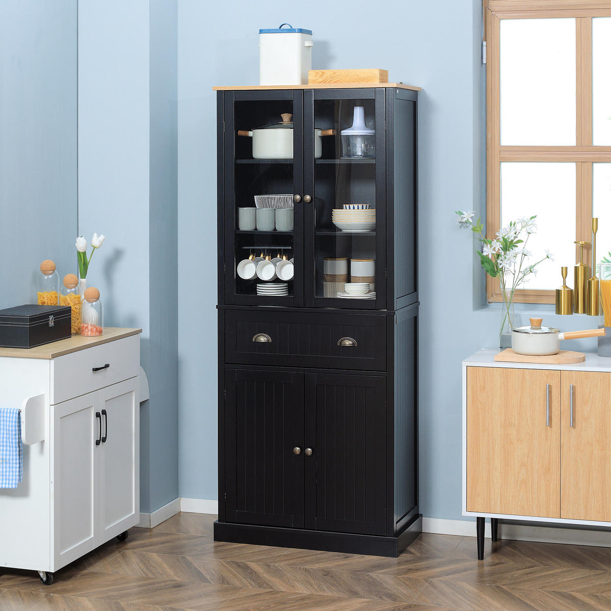 HIGHBOARD DE-11324 2 Glastüren Schwarz - Schwarz, Holzwerkstoff (40/182.5/76cm) - ComfortXL