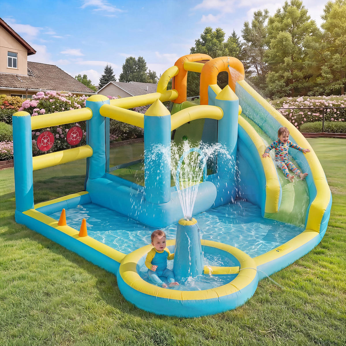 HÜPFBURG Wasserpark 430x390x210 cm - Multicolor, Textil (390/430/210cm) - LEBENLANG
