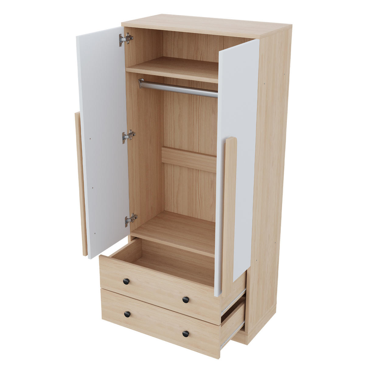 KLEIDERSCHRANK 70/40/170 cm in Natur/Weiß mit 2 Türen und 2 Schubladen - Naturfarben, Holz (70/170/40cm) - BEAOK