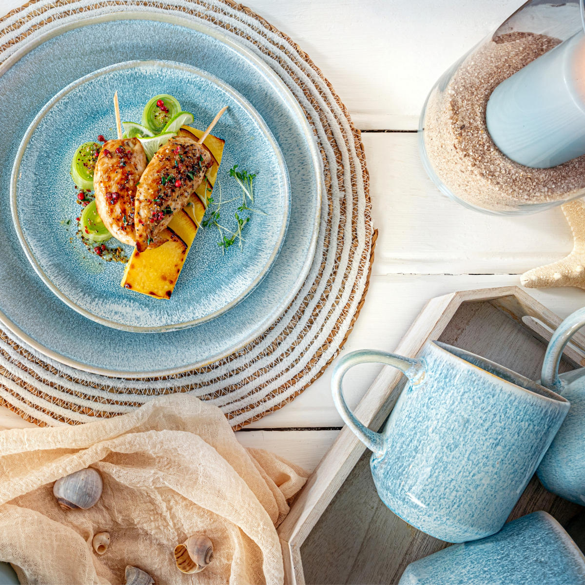 TAFELSERVICE LIMA - 12 teilig aus Steingut - Hellblau, Keramik (45/35/39cm) - Sänger