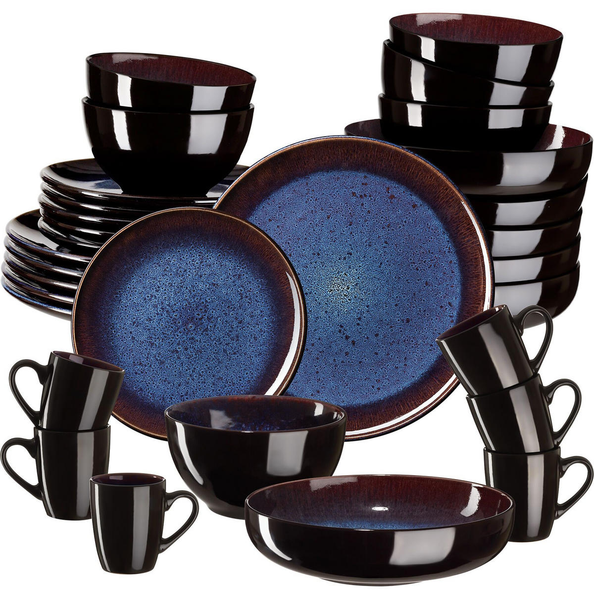 KOMBISERVICE Mare, ineinander stapelbar, blau/braun - Blau, Keramik (26.5/2.5/26.5cm) - tectake